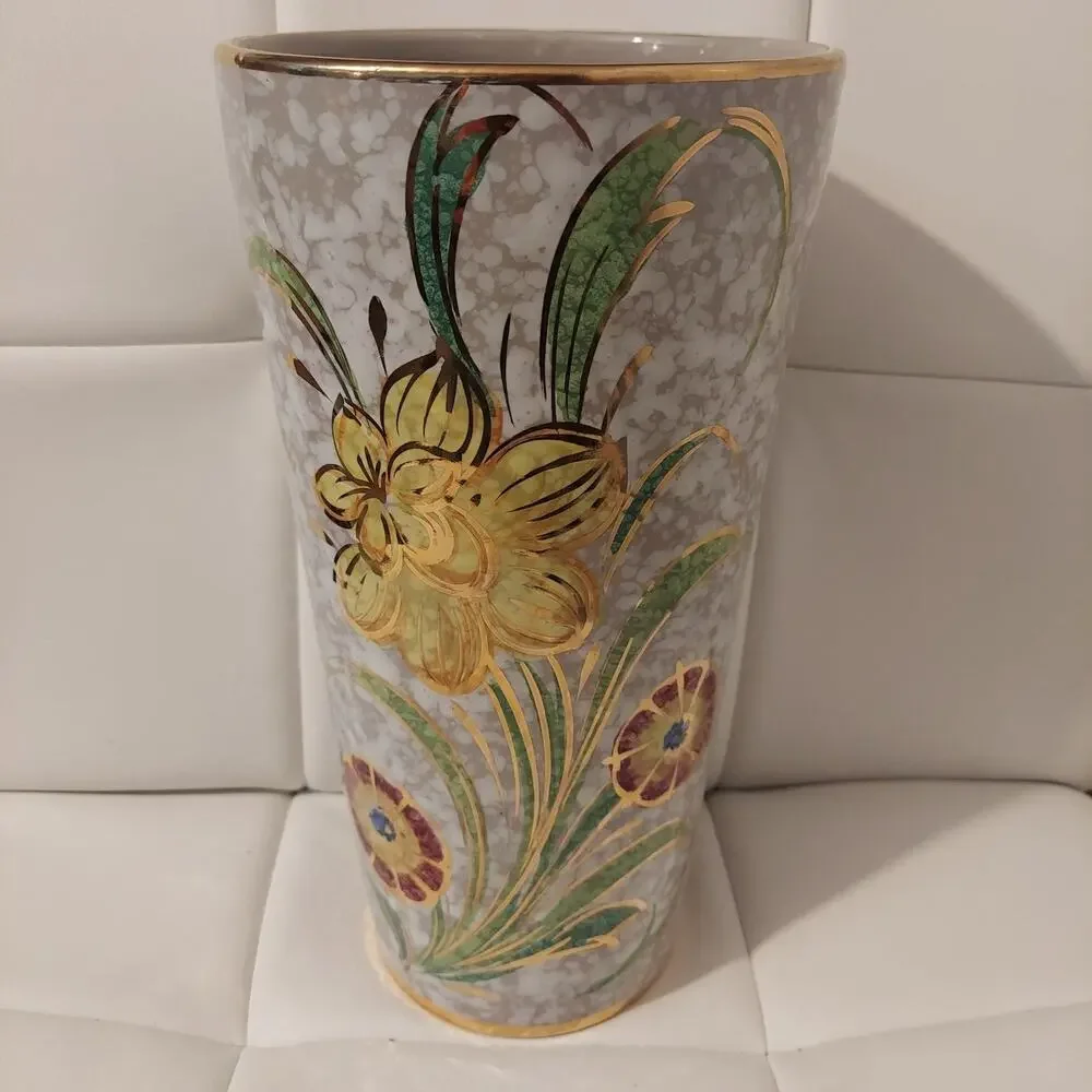 Vintage Hand Painted & Gilted Floral Signed Art Pottery White 11.5